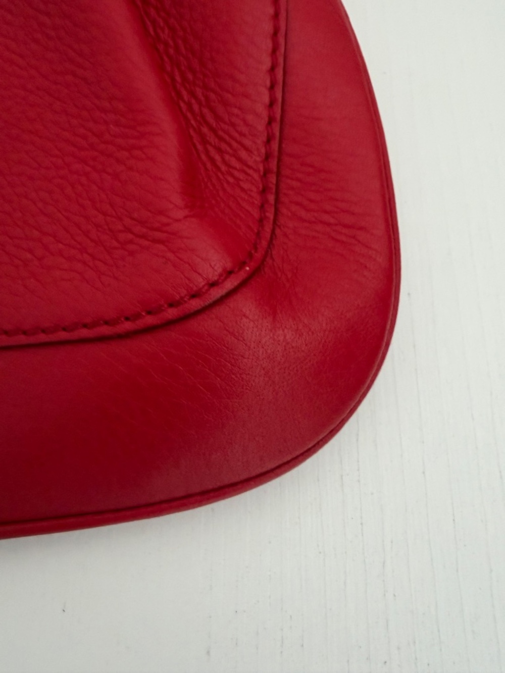 St. John Red Leather Pull String Bag - Picture 4 of 5